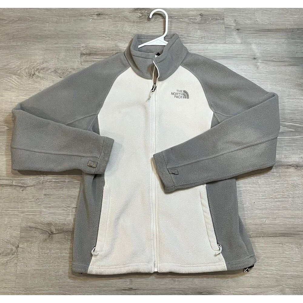 North Face‎ Khumbu Fleece Jacket Womens M Medium White Grey Full Zip Long Sleeve